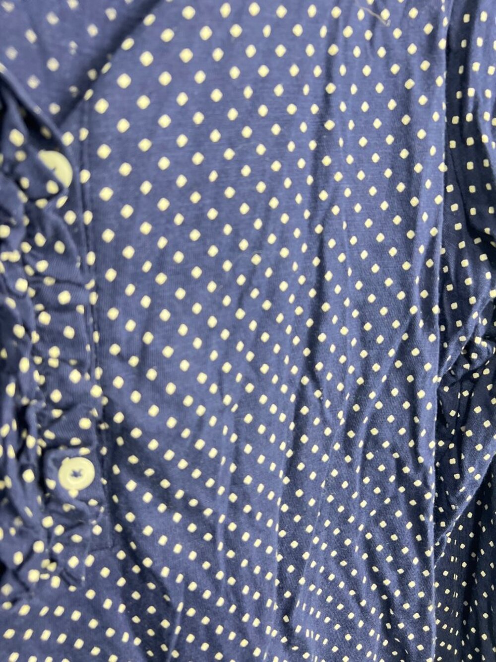 Old Navy Polka Dot Ruffle Henley Shirt Womens XL Navy Blue White Nautical Office - Picture 4 of 7